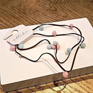 Pink and blue 18K gold played vegan suede necklace NWT Ettika